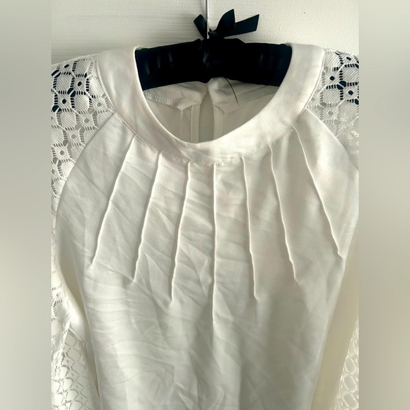 EMERY ROSE Lace Raglan Long Sleeve Blouse, pleated front, button detail, LG - Picture 4 of 8